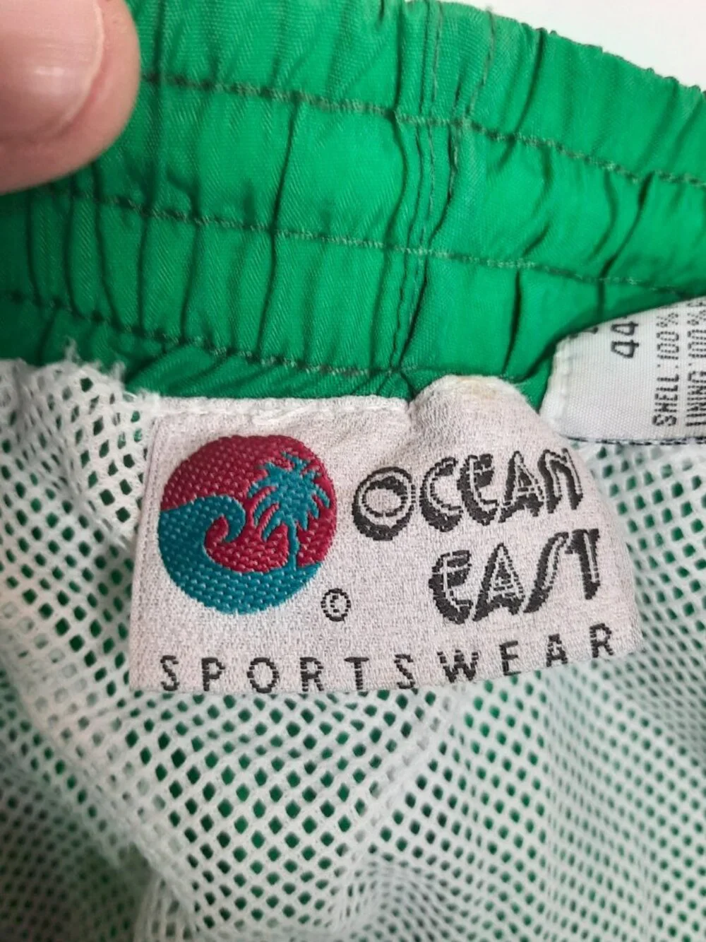 Vintage Ocean East Swim Trunks Men 2XL 44 46 Green Crinkle Nylon Mesh Liner NWT - Picture 9 of 9